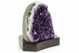 Deep Purple Amethyst Geode With Wood Base - Uruguay #371773-1